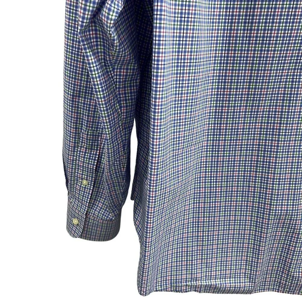 POLO Ralph Lauren XXL Gingham Plaid Twill Dress Shirt 100% Cotton Button Up Logo